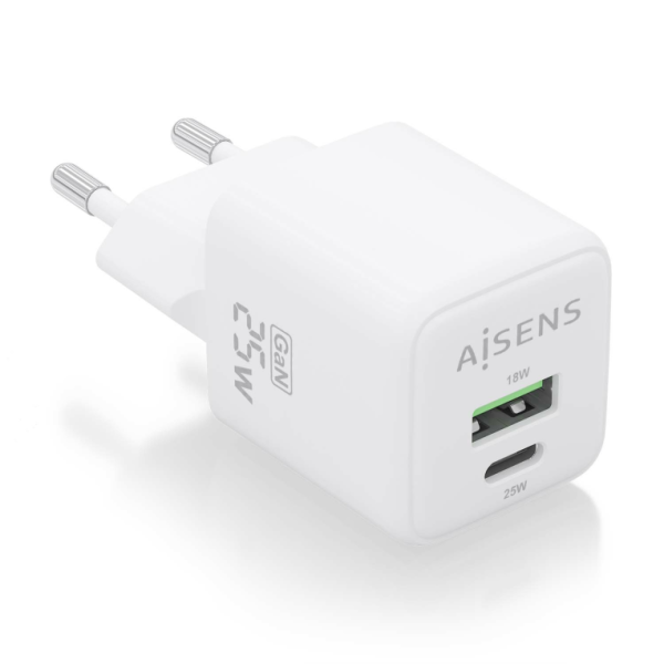 CARGADOR AISENS GAN 25W 1XUSB-C PD3.0 QC4.0 1XUSB-A QC3.0 BLANCO