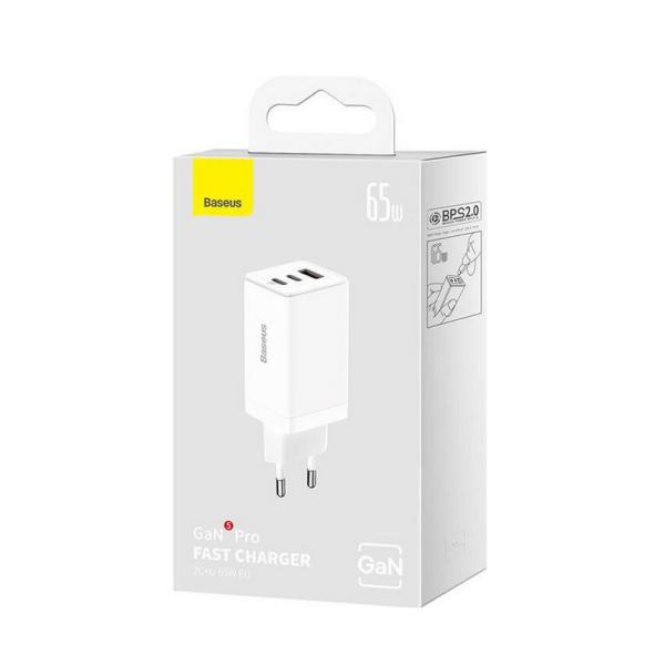 Baseus fast charger GAN5 PRO 2C+U 65W EU white