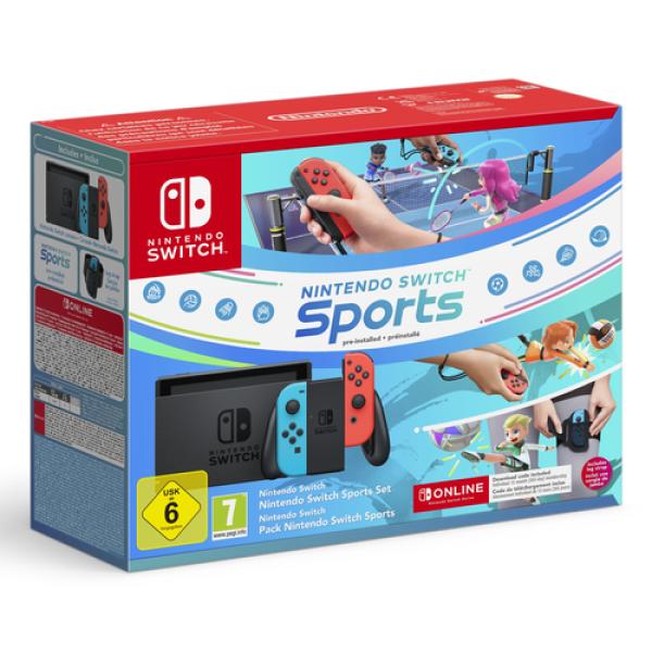 Nintendo Switch 1.1 (Neon Red Neon Blue) Switch with Sport Band and 12 Month Red