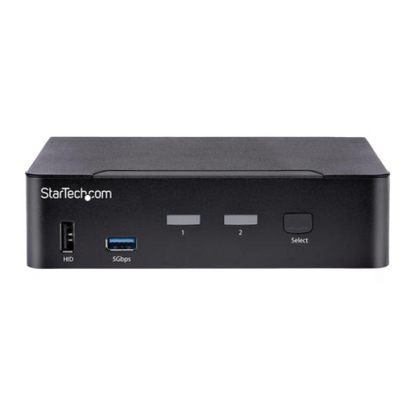 StarTech.com Switch Conmutador KVM USB C Tipo C, KVM de 2 puertos DisplayPort con Vídeo UHD HDR de 4K 60Hz, Audio de 3,5mm, Hub 