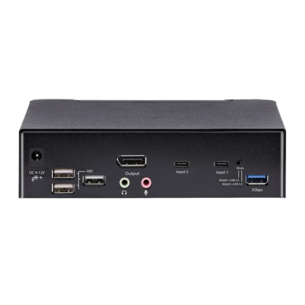 StarTech.com Switch Conmutador KVM USB C Tipo C, KVM de 2 puertos DisplayPort con Vídeo UHD HDR de 4K 60Hz, Audio de 3,5mm, Hub 