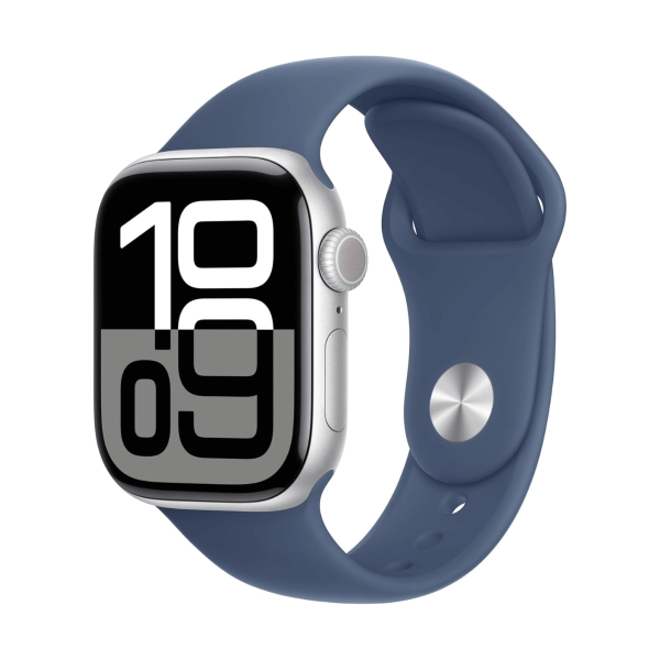 Apple Watch Series 10 GPS 46mm Aluminio Plata y Correa Deportiva Azul (Denim) - Talla M-L