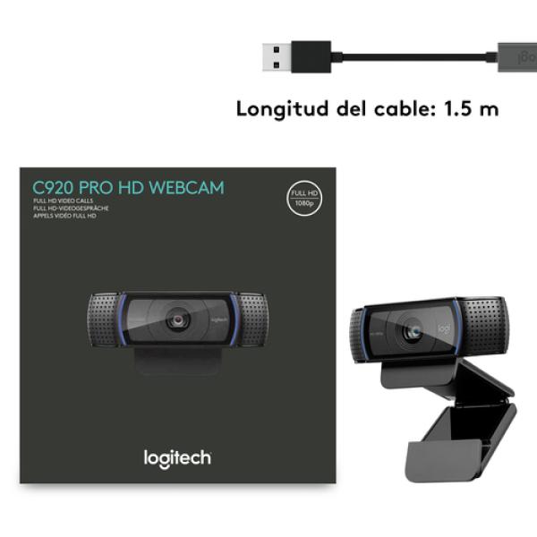 Logitech Hd Pro C920 cámara web 3 MP 1920 x 1080 Pixeles USB 2.0 Negro