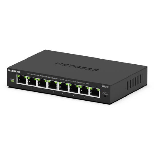 NETGEAR GS308E Gestionado L2/L3 Gigabit Ethernet (10/100/1000) Energía sobre Ethernet (PoE) Negro