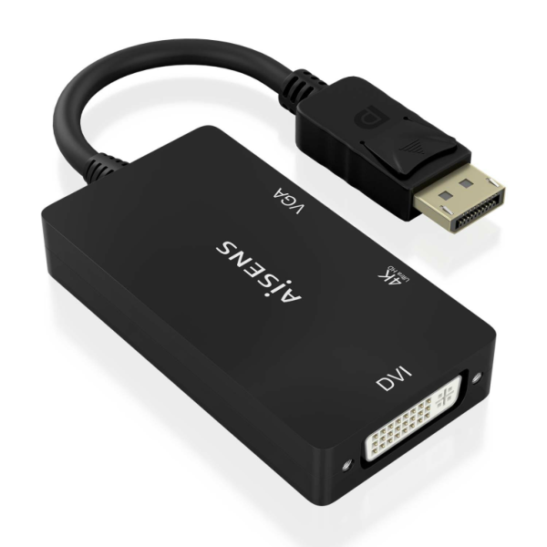 CABLE CONVERSOR AISENS DISPLAYPORT V1.2 A VGA-DVI-HDMI 4K NEGRO 15CM