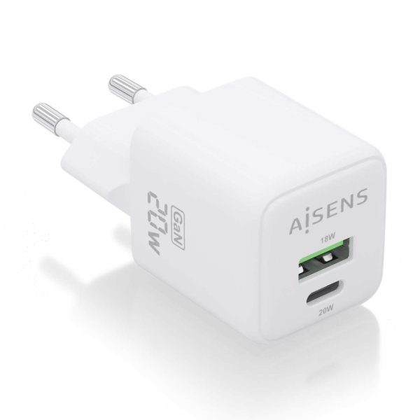 CARGADOR AISENS GAN 20W 1XUSB-C PD3.0 QC4.0 1XUSB-A QC3.0 BLANCO