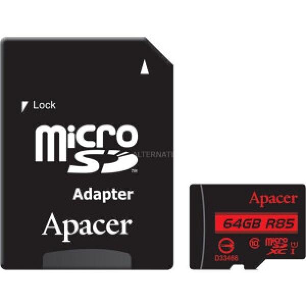 Apacer memory card 64GB XC C10 85MBS card+adp ap64gmcsx10u5-r