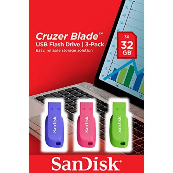 Sandisk cruzer blade 3X 32GB flash drive USB type 2.0 blue, green, pink sdcz50c-032g-b46t