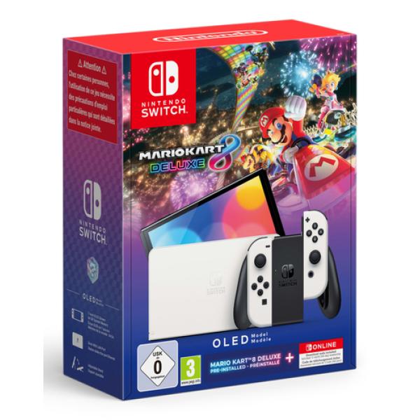 Nintendo Switch OLED White and Mario Kart 8 (12 Month NSO) White