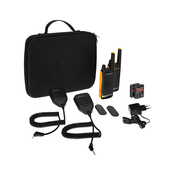 Motorola T82 Extreme Rsm nero giallo coppia walkie talkie con altoparlanti telecomando 10km resistenza ipx4 torcia elettrica le