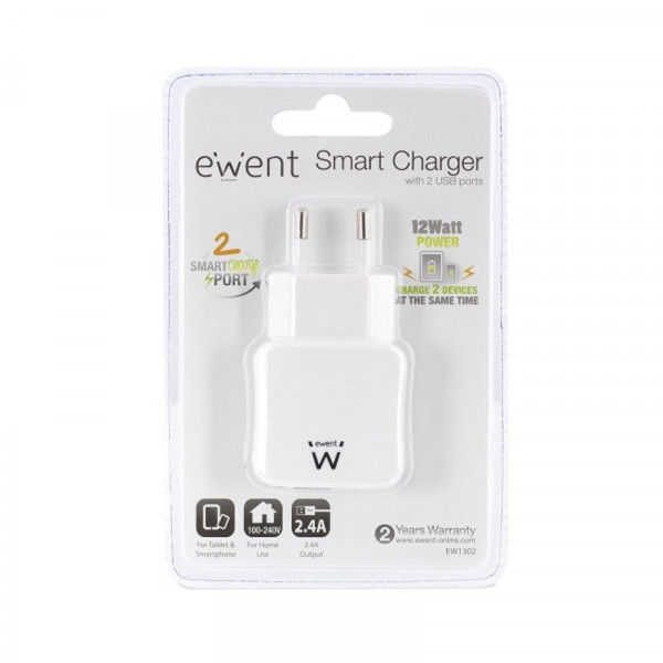 EWENT EW1302  CARGADOR 2 PUERTOS USB 2.4 (12W) - Imagen 4