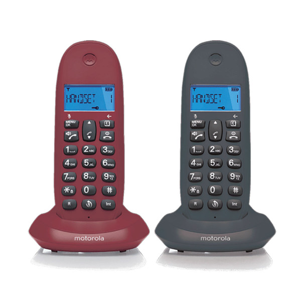 Motorola C1002lb+ Gris Granate Teléfono Fijo Inalámbrico Pack Duo Con Manos Libres - Imagen 1