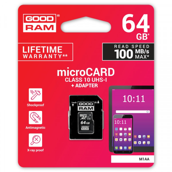 Goodram M1AA Micro SD classe 10 64GB w / adattare - Immagine 3